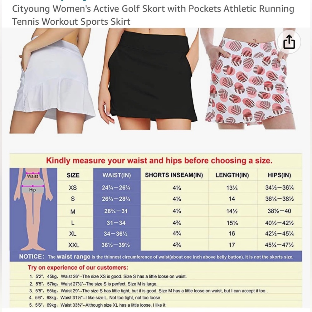 City Young Woman’s Golf Skorts with pocket athletic running tennis workout - Picture 4 of 6